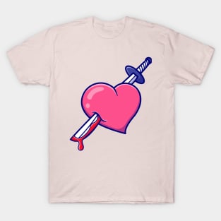 Heart Stabbed Heart Cartoon T-Shirt